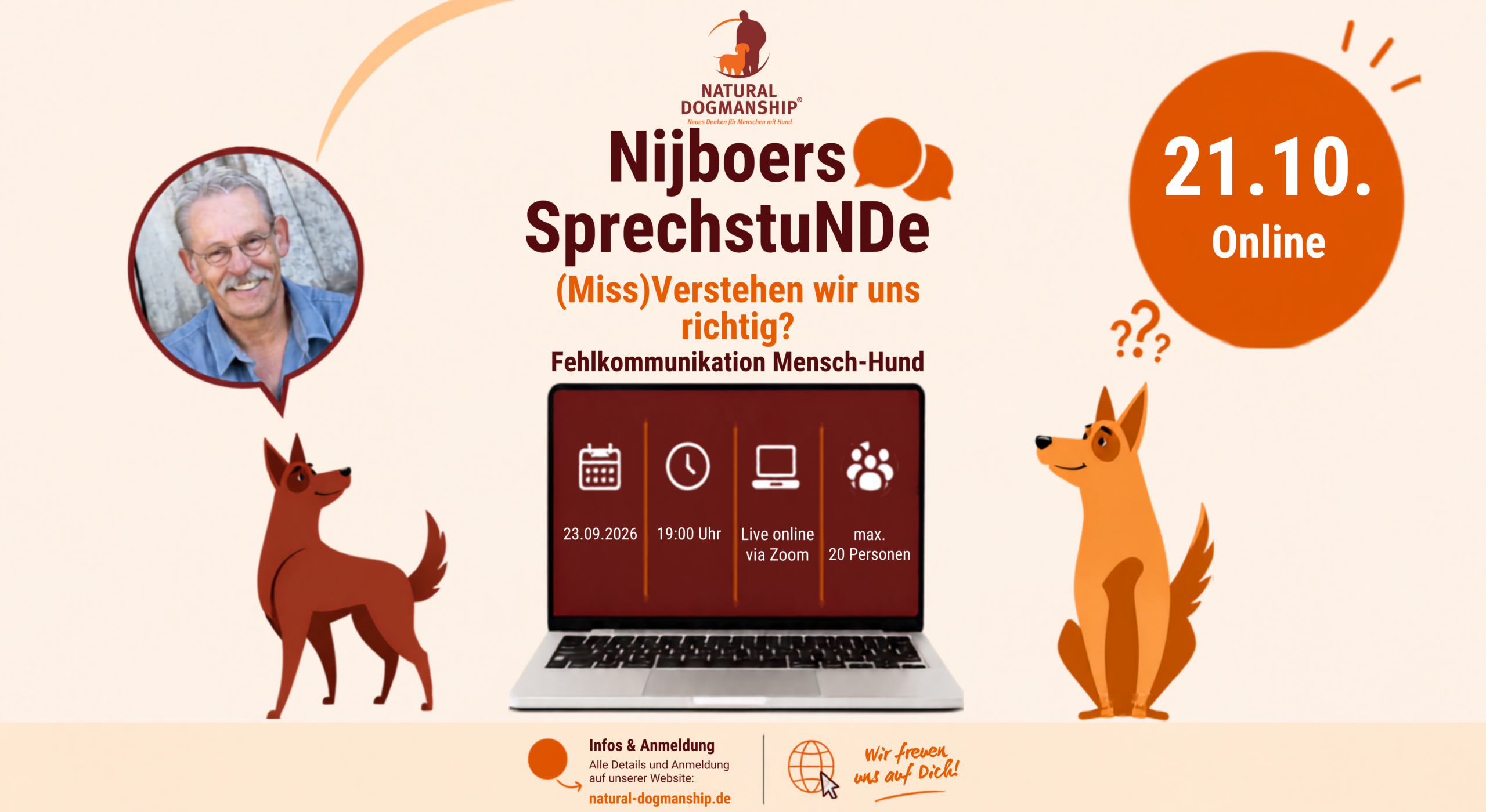 Nijboers SprechstuNDe – Hunde verstehen im offenen Dialog | Thema: "(Miss) Verstehen wir uns richtig?" Fehlkommunikation Mensch-Hund | 21.10.2026 | Online